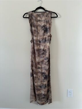 Zara Brown and Cream Snake-Print Maxi Dress
